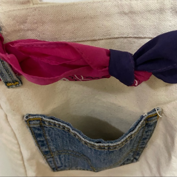 Handmade Denim Jeans Pocket Pink and Purple Bandana Tote Bag - Picture 6 of 6